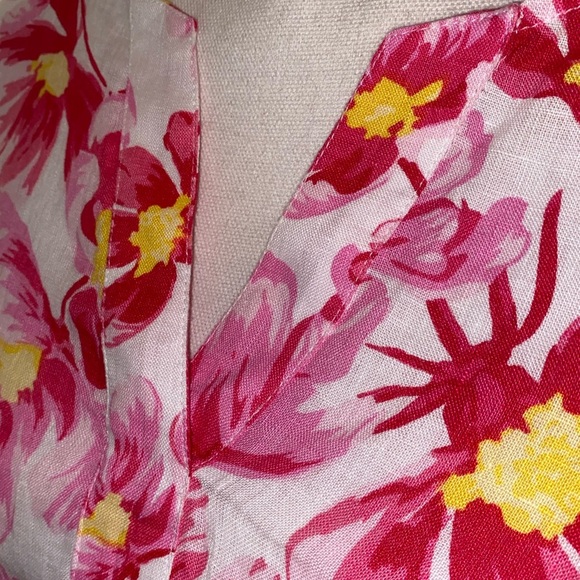 Charter Club Women’s 100% Linen Tropical Floral Pattern Tie Sleeve Blouse SZ LG - Picture 4 of 11